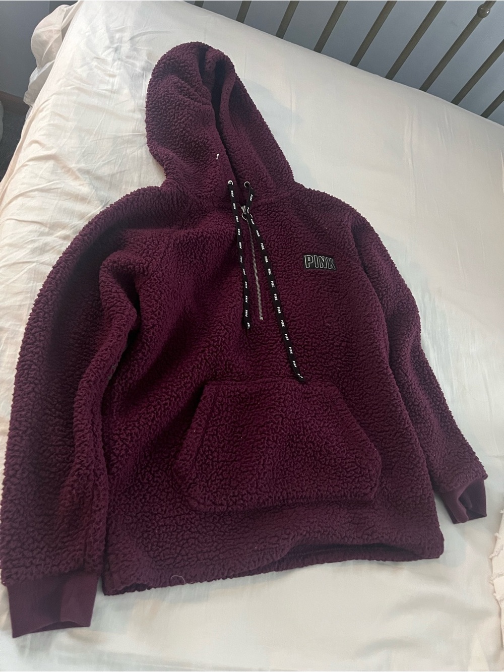 PINK Victoria's Secret Kids Plush Sherpa Hoodie in Deep Burgundy